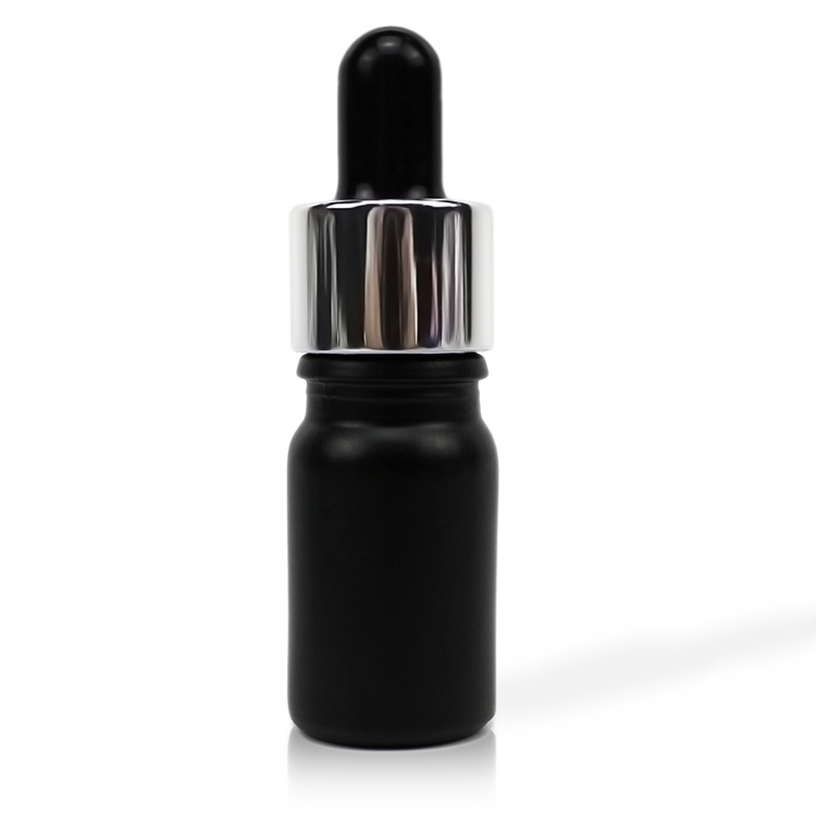 Custom Cosmetic 30ML Matte Black Frosted Glass Round Shape Essential Oil Bottle With dropper