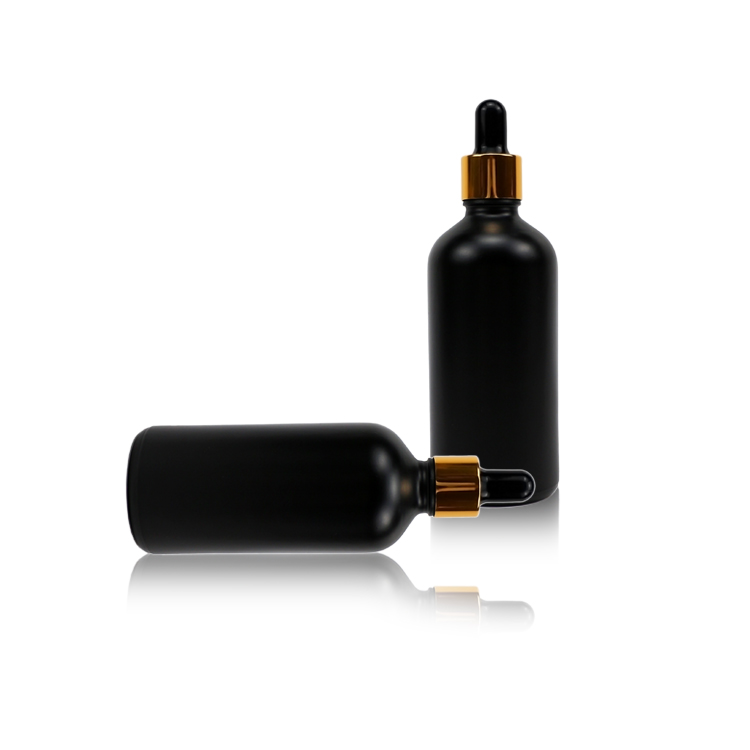 Custom Cosmetic 30ML Matte Black Frosted Glass Round Shape Essential Oil Bottle With dropper