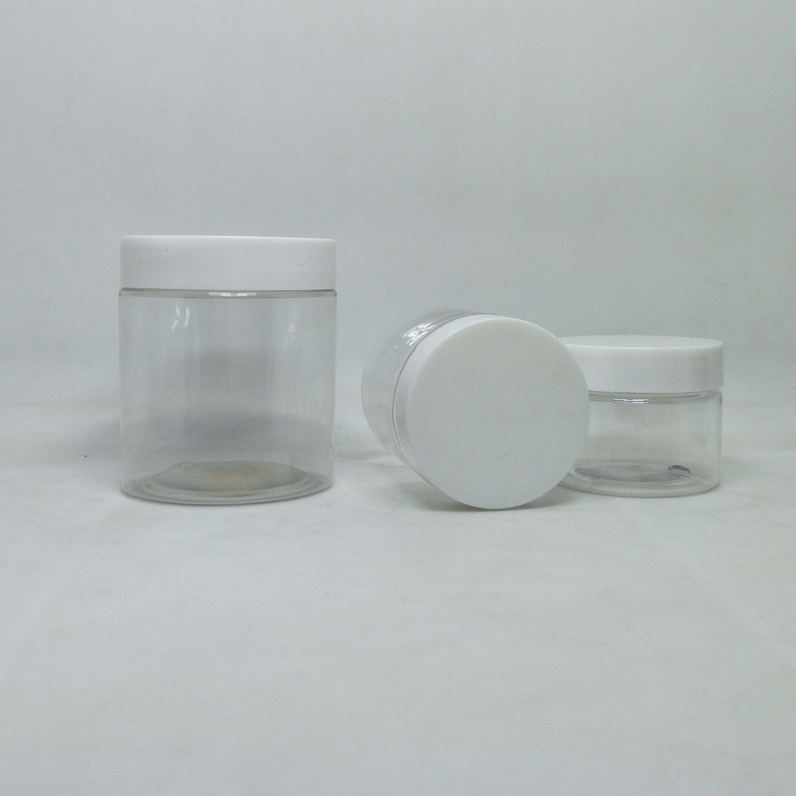 Custom Cosmetic packaging PET plastic cream container candy jar with white plastic lid 100g