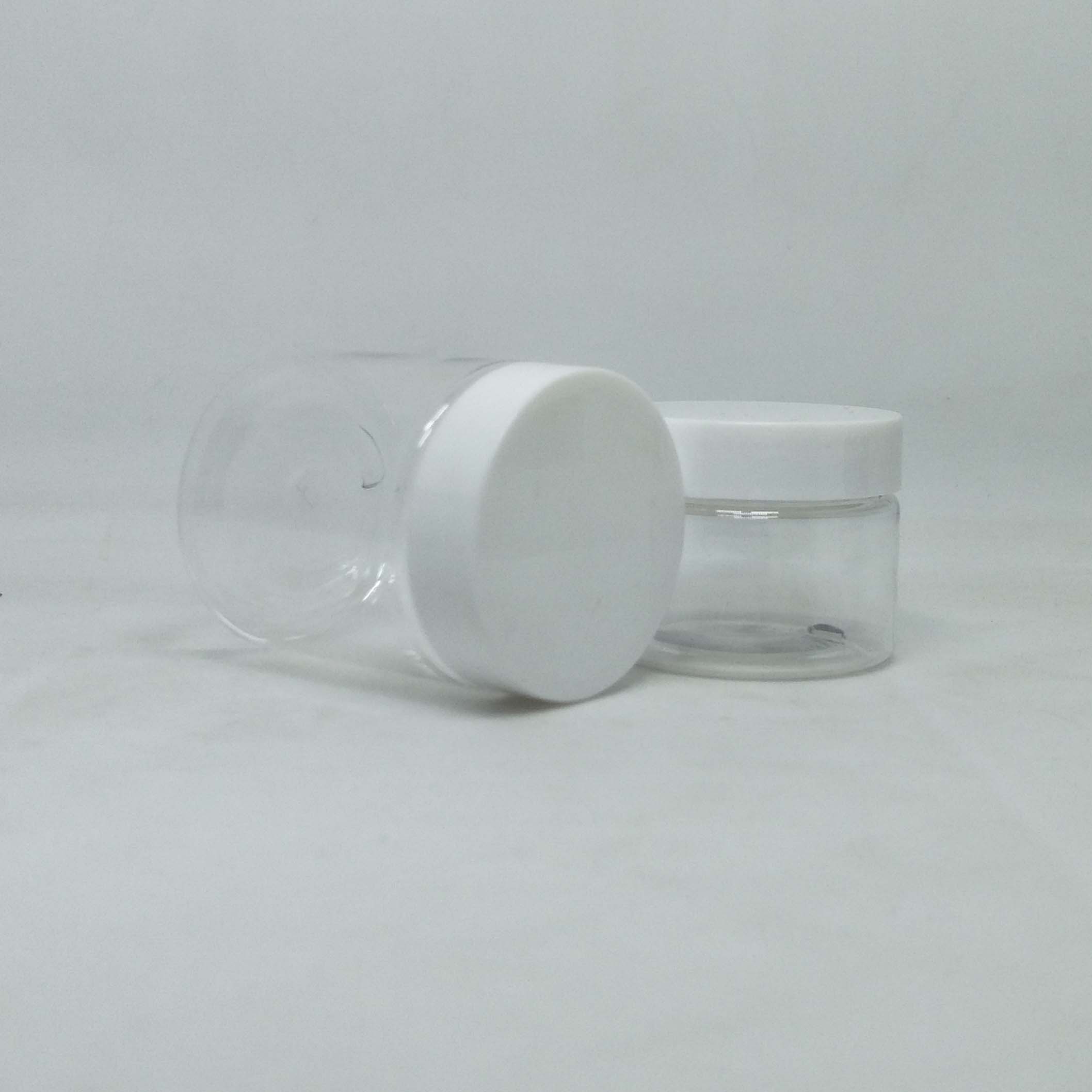 Custom Cosmetic packaging PET plastic cream container candy jar with white plastic lid 100g