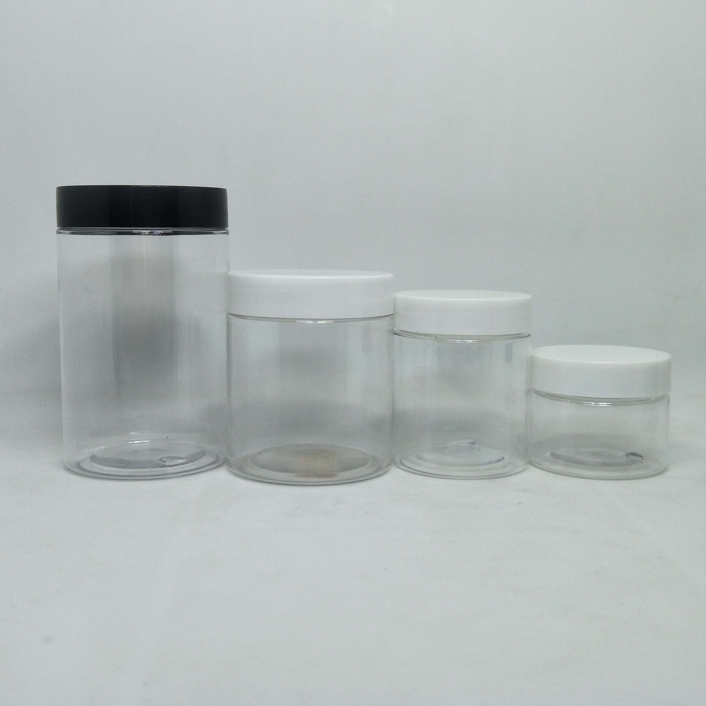 Custom Cosmetic packaging PET plastic cream container candy jar with white plastic lid 100g