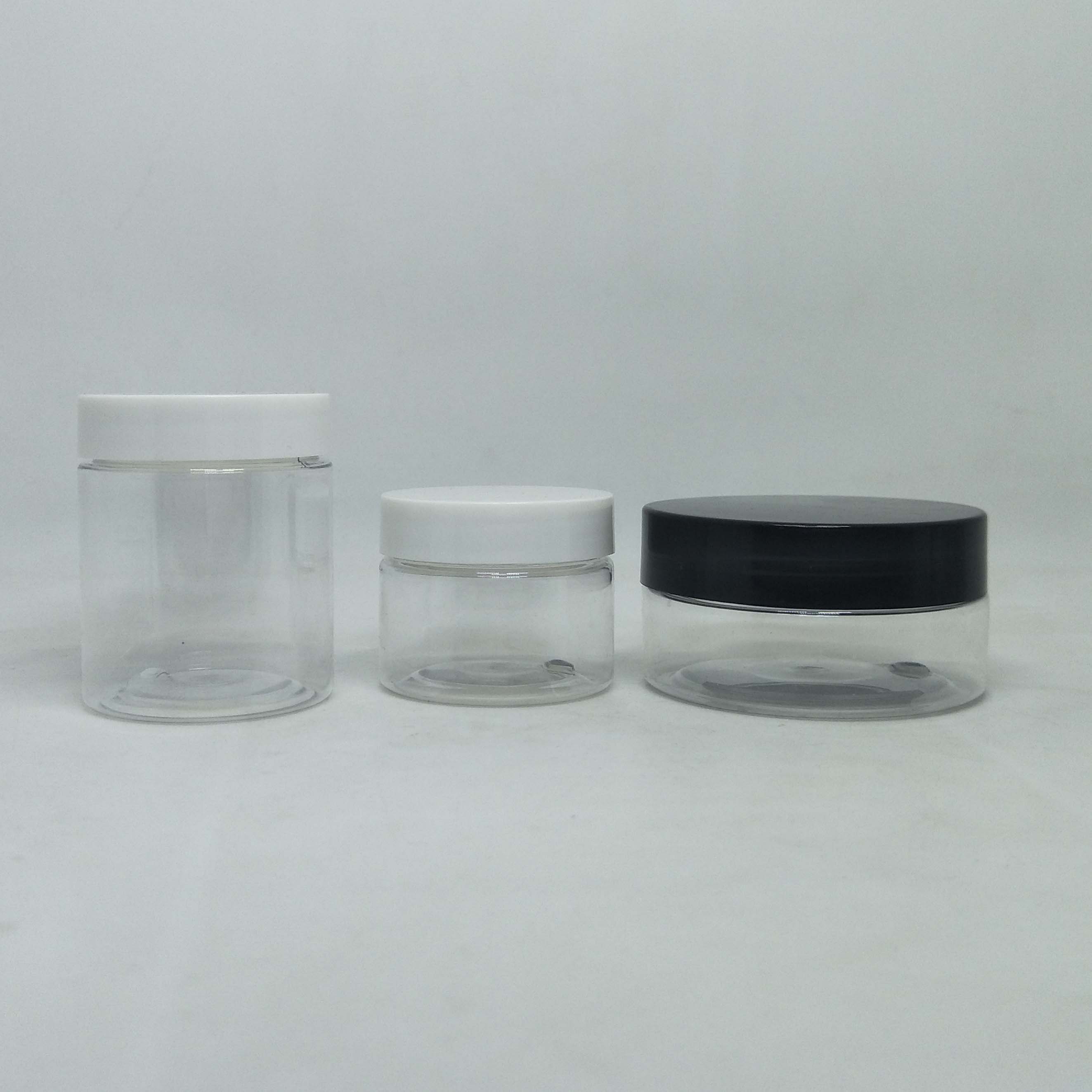 Custom Cosmetic packaging PET plastic cream container candy jar with white plastic lid 100g