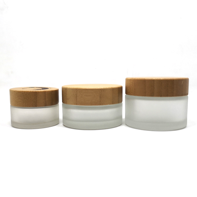 Custom Cosmetic wood Packaging 5G 10g 15G 30G 50G 100G Skincare Frosted Glass Jar Bamboo Lid