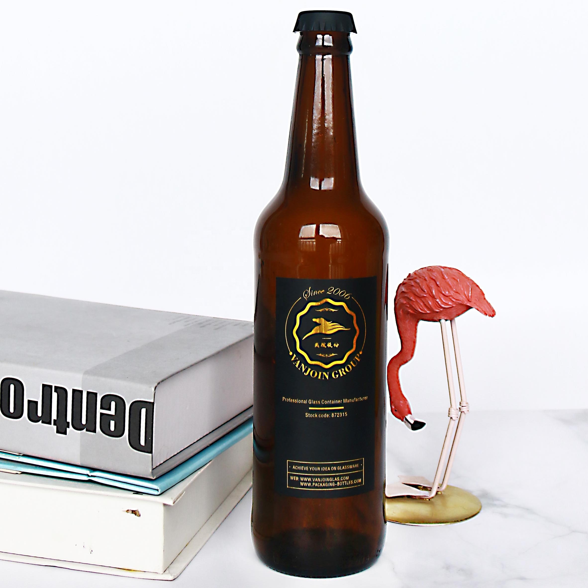 Custom Decal Logo Screen Printing 750ml Amber Beer Glass Bottle With Crown Lid