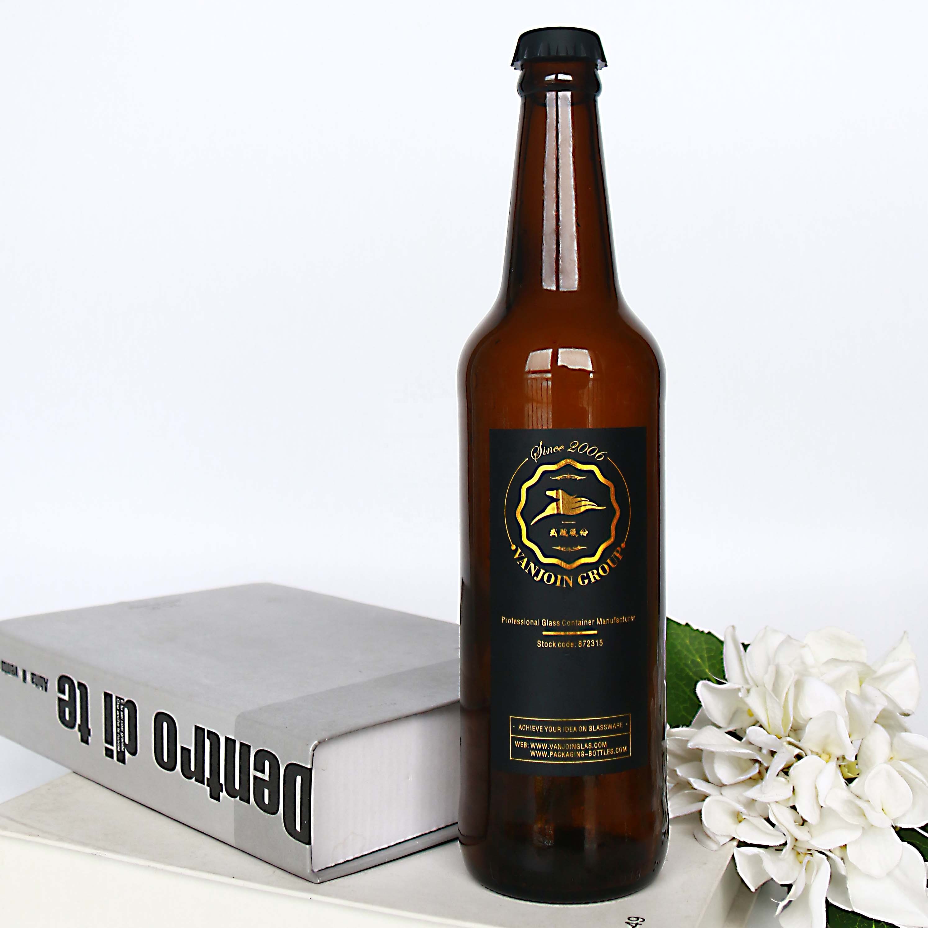 Custom Decal Logo Screen Printing 750ml Amber Beer Glass Bottle With Crown Lid