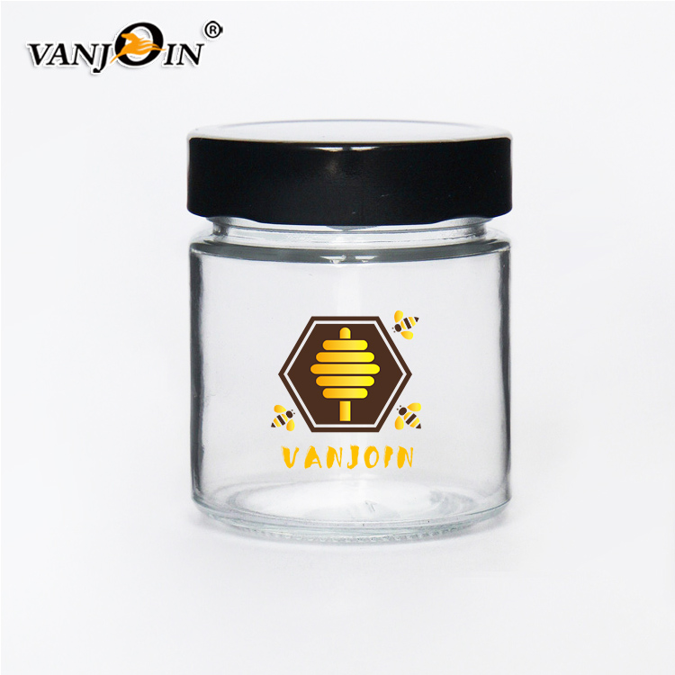 Custom Deep Metal Lid Honey Jars 250ml Empty Clear Round Glass Honey Jar