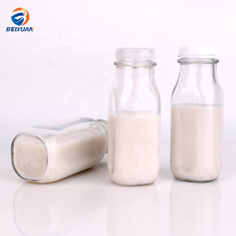 Custom Design 1 Liter French Square Glass Beverage Bottles For Milk Storage With Tear Cover