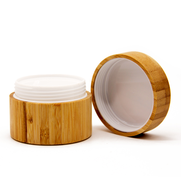 Custom Design Accept Big 50G Cream Powder Empty Cosmetic Container Jar Single Layer Bamboo Wood Shell Lid For Gift