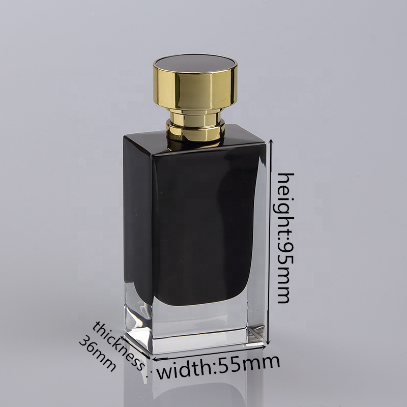 Custom Design Famous Brand Inside Black Painting 50ml 100ml Empty Spray Fancy Rectangle Square Black Glass Bottle Perfume