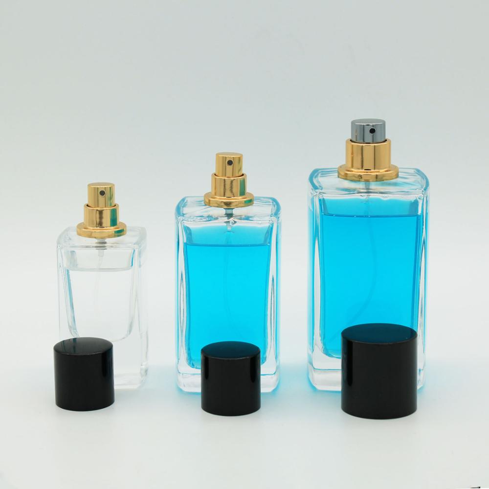 Custom Design Famous Brand Inside Black Painting 50ml 100ml Empty Spray Fancy Rectangle Square Black Glass Bottle Perfume