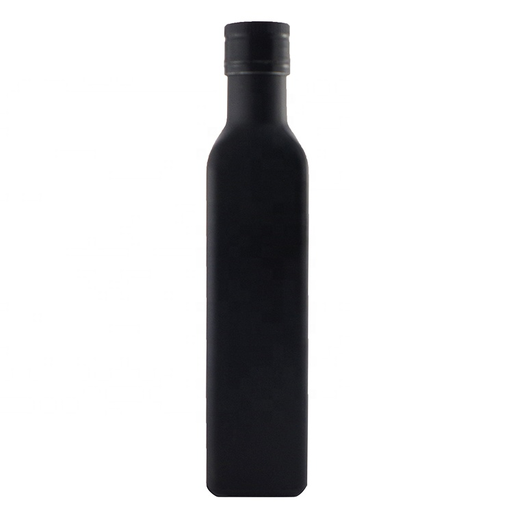 Custom Design Matte Black Olive Oil Bottle 250ml 500ml  750ml Liquor Glass Bottle With Metal Lid