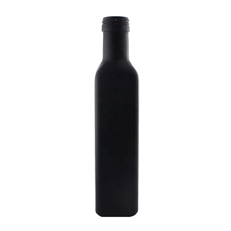 Custom Design Matte Black Olive Oil Bottle 250ml 500ml 750ml Liquor Glass Bottle With Metal Lid