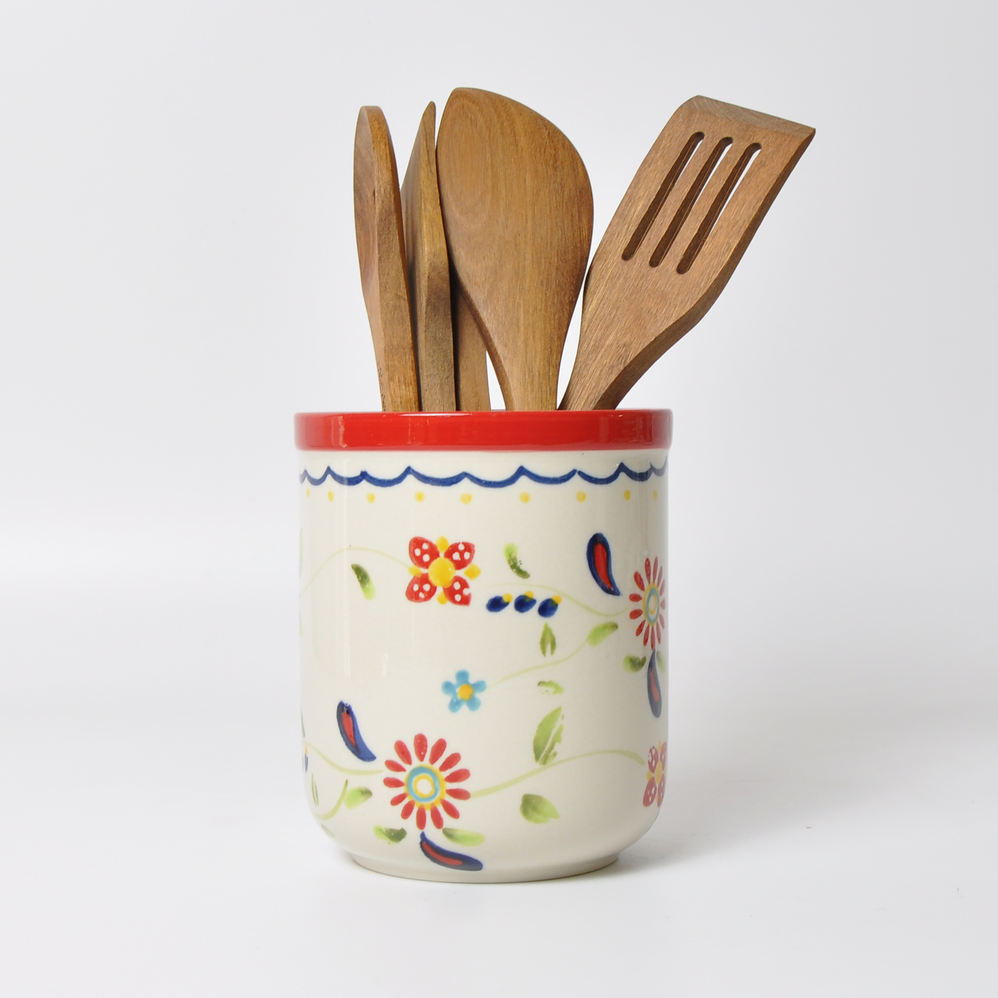 Custom Design New Handpainted Glossy Glaze Utensil Tool Storage Luxury Ceramic Jar For Kitchen
