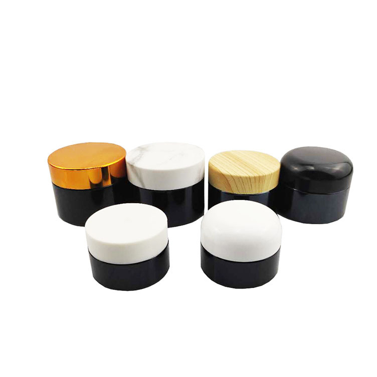 Custom Design Round 1oz 20g Straight Side Black Cream Jar with Lids glass cosmetic jar