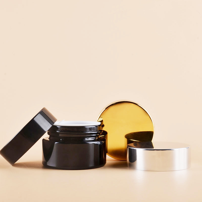 Custom Design Round 1oz 20g Straight Side Black Cream Jar with Lids glass cosmetic jar