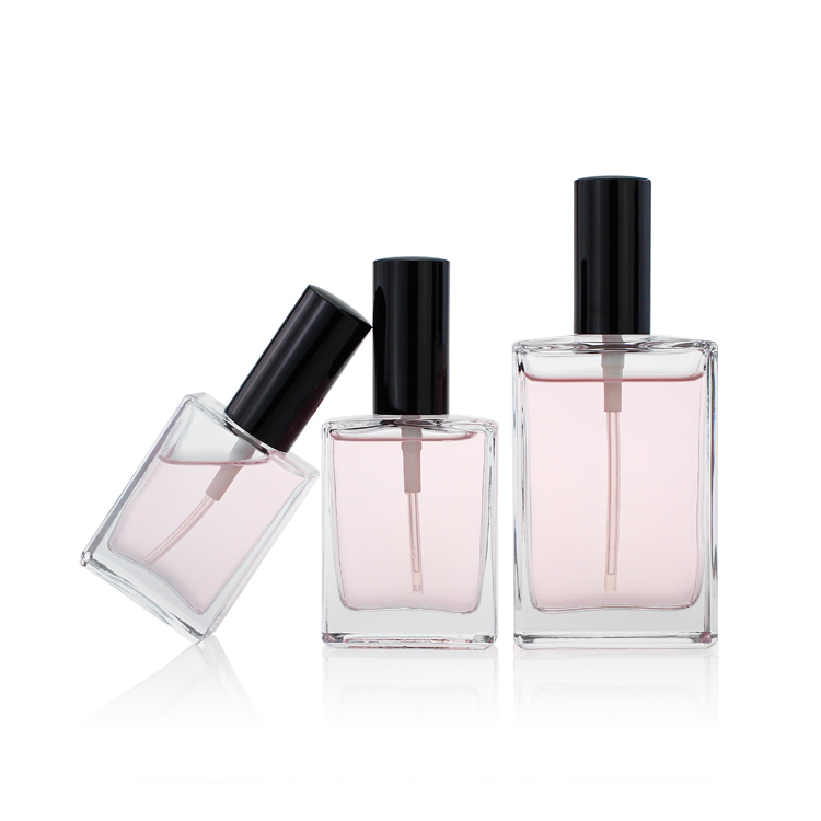Custom Design Square Shaped Clear Glass Bottle 30ml 50ml 100ml Women Fancy Spray Perfume Bottles