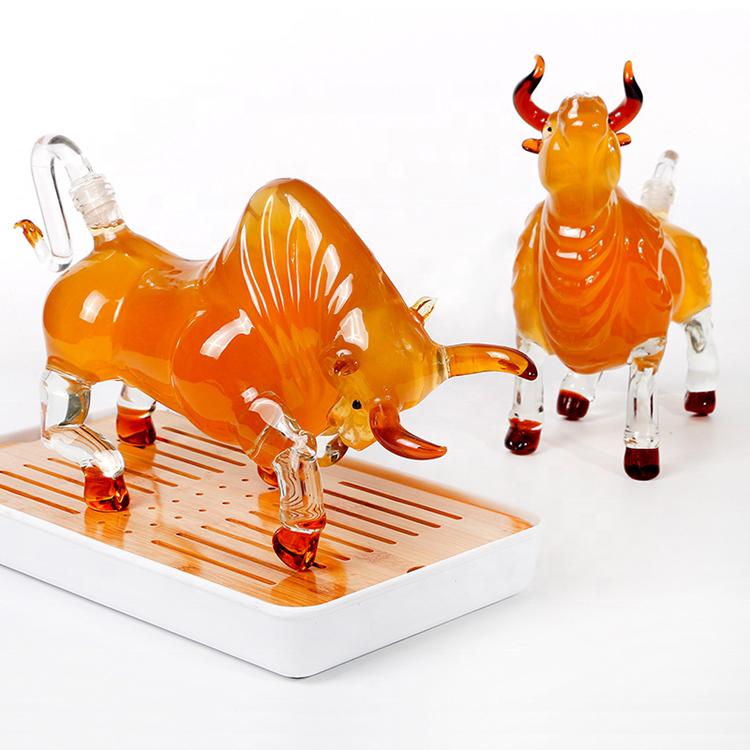 Custom Design Zodiac Bull Shaped Glass Bottle for Brandy  Glass Animal Bottle Buffalo Glass Bottle