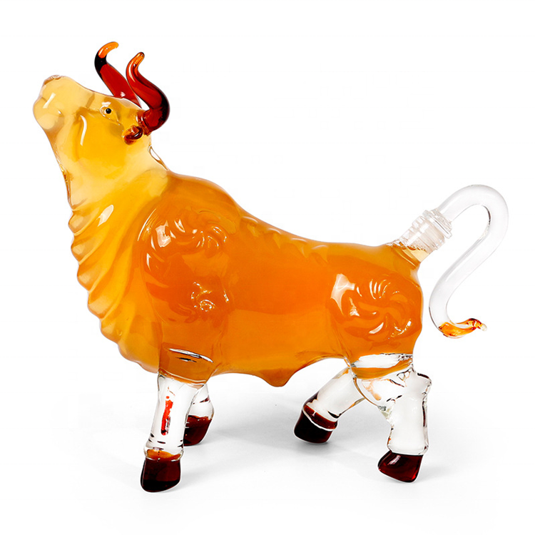 Custom Design Zodiac Bull Shaped Glass Bottle for Brandy Glass Animal Bottle Buffalo Glass Bottle