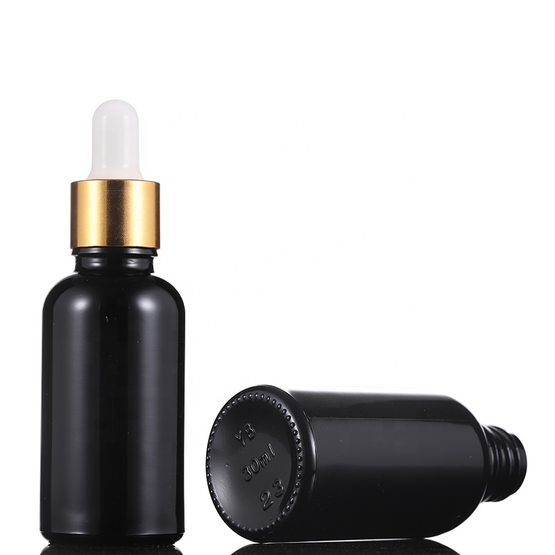 Custom Different Size Black Glass Essential Oil Dropper Bottle for Cosmetic Packaging