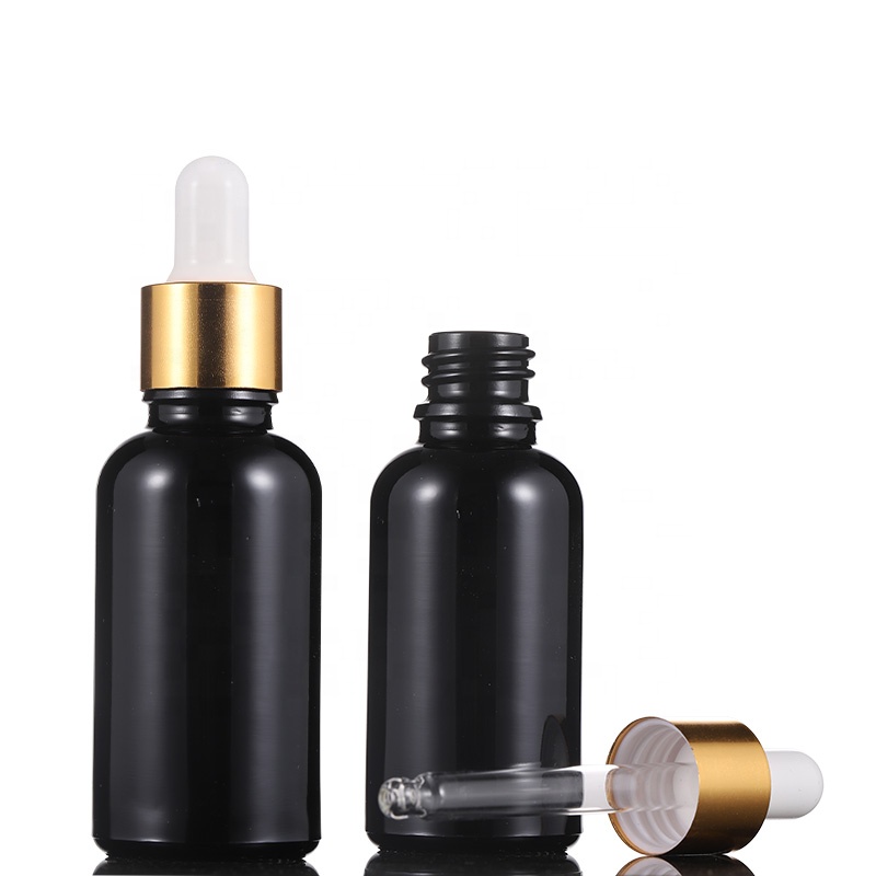 Custom Different Size Black Glass Essential Oil Dropper Bottle for Cosmetic Packaging