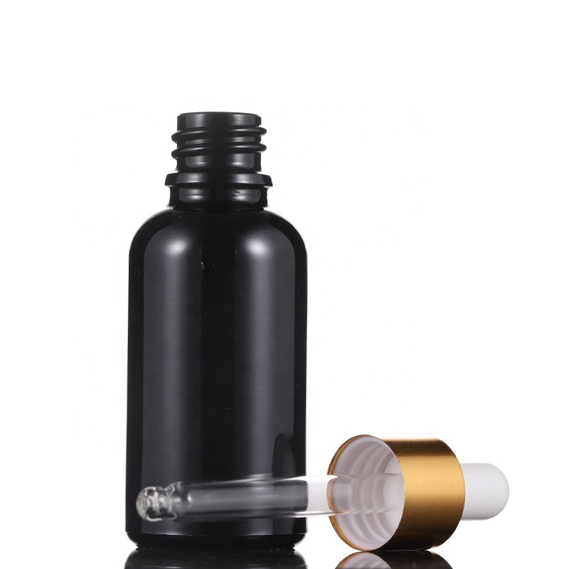 Custom Different Size Black Glass Essential Oil Dropper Bottle for Cosmetic Packaging