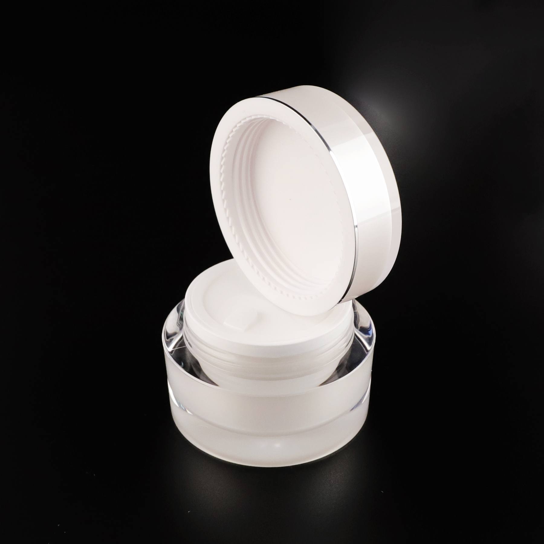 Custom Double War Round Plastic Acrylic Clear Face Cream Jar Gold and White 10g 20g 2oz