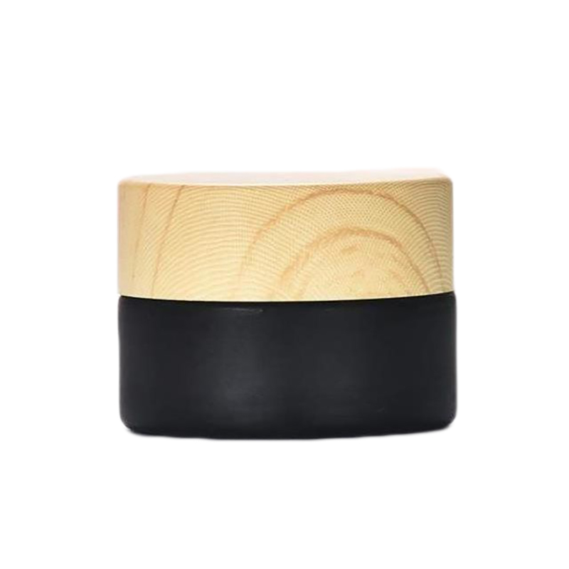 Custom Empty 30g 50g Skincare Cosmetic Matte Black Glass Cream Jar Containers with Bamboo Lids