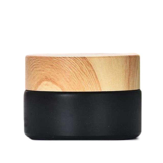 Custom Empty 30g 50g Skincare Cosmetic Matte Black Glass Cream Jar Containers with Bamboo Lids