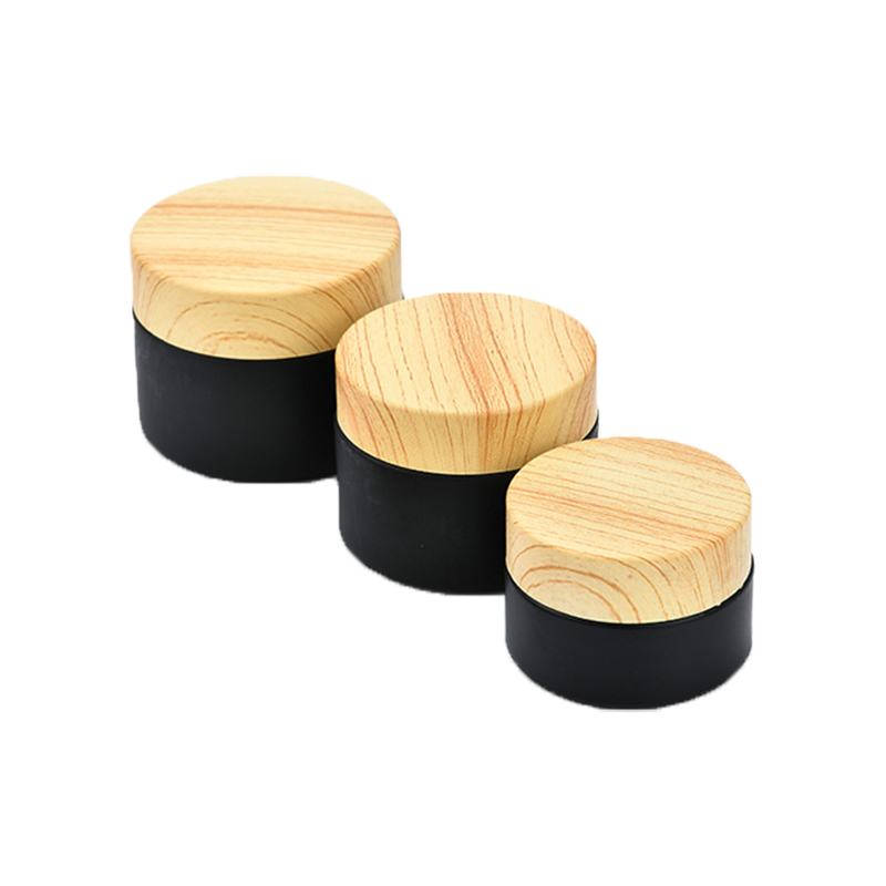 Custom Empty 30g 50g Skincare Cosmetic Matte Black Glass Cream Jar Containers with Bamboo Lids