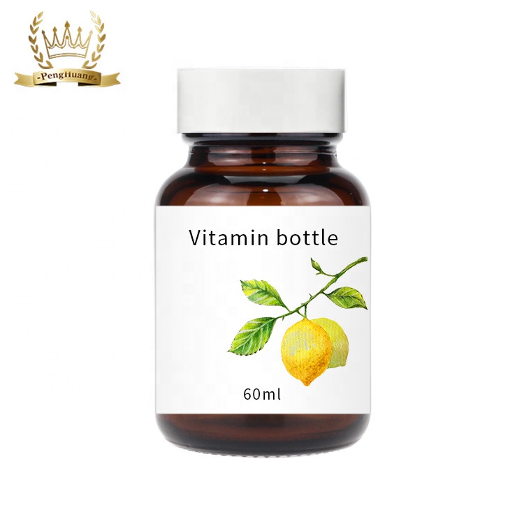 Custom Empty 60ml Amber Medicine Vitamin Capsule Tablet Glass Bottle