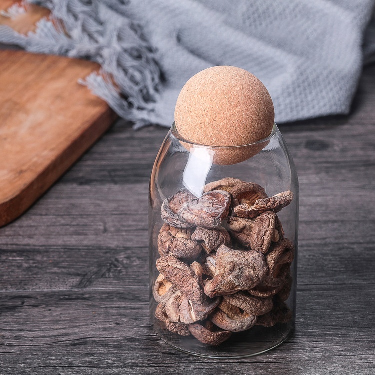 Custom Empty Borosilicate Cookie Coffee Food Candy Storage Container Top Cork Lid Glass Jar