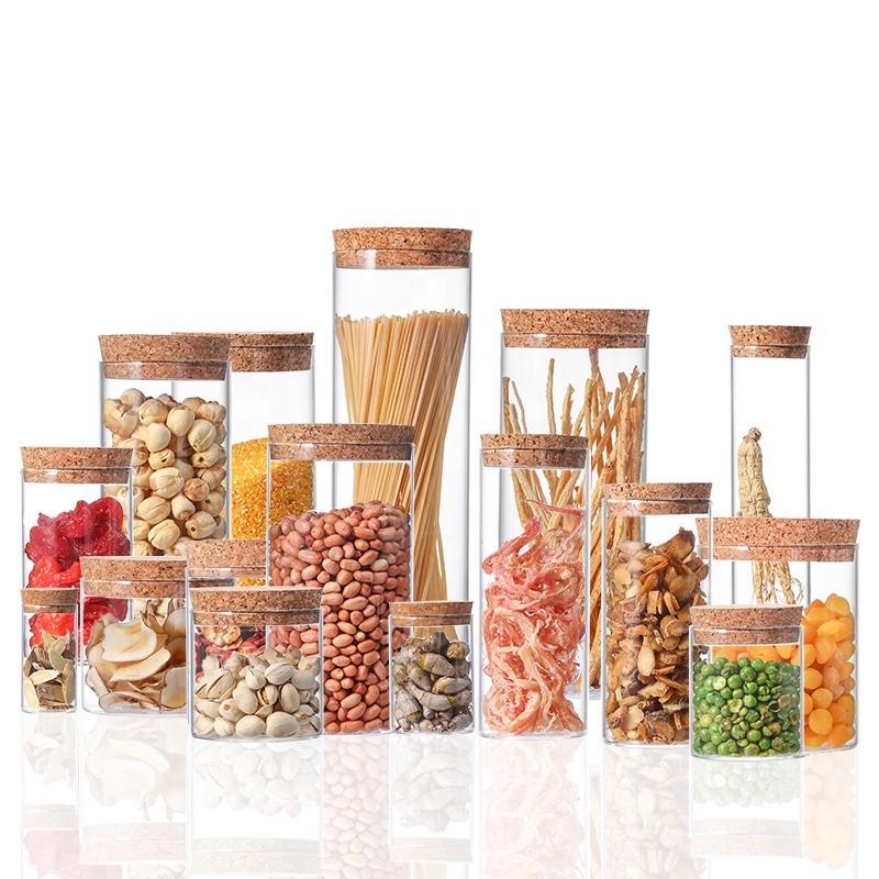 Custom Empty Borosilicate Cookie Food Candy Storage Container Clear Glass Jar Cork Lid
