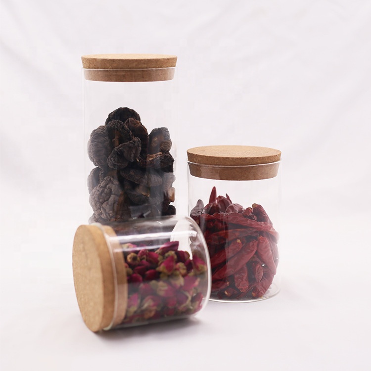 Custom Empty Borosilicate Cookie Food Candy Storage Container Clear Glass Jar Cork Lid