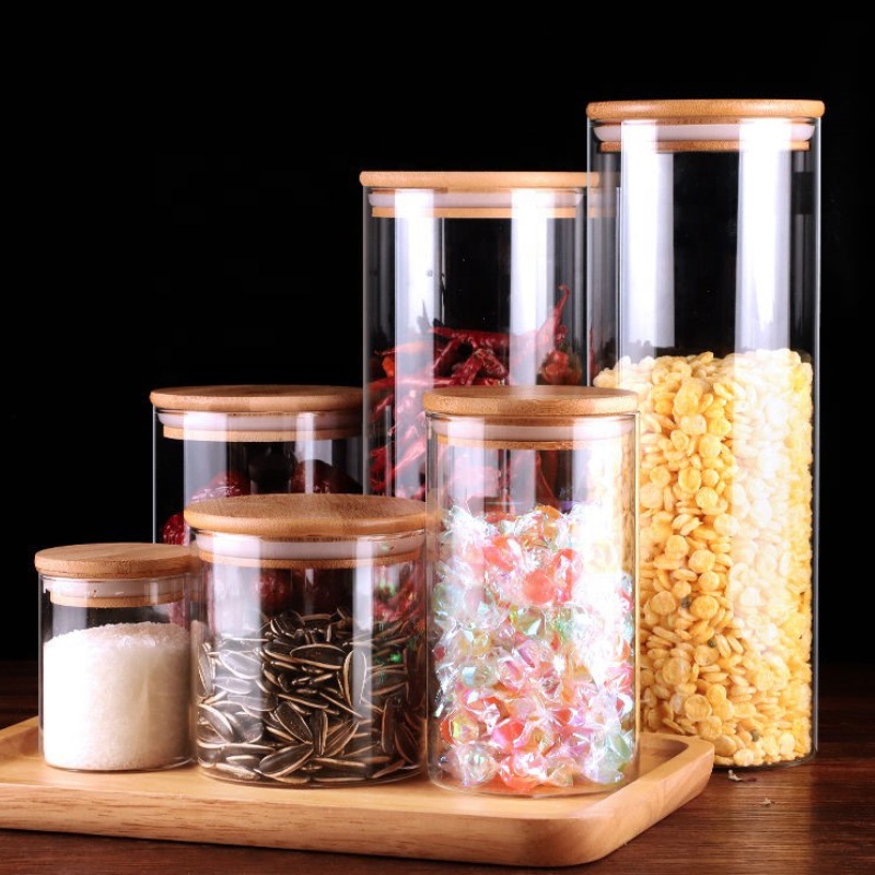 Custom Empty Borosilicate Cookie Food Candy Storage Container Colored Glass Jars