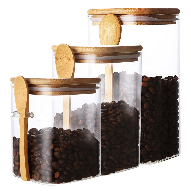 Custom Empty Clear Coffee Cookie Food Container Storage Airtight Borosilicate Square Glass Jar 50 Ml