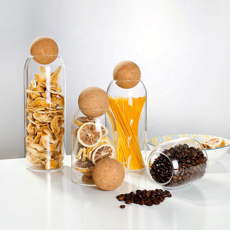 Custom Empty Clear Fancy Bottle Cookie Coffee Cylinder Square Glass Jar With Cork
