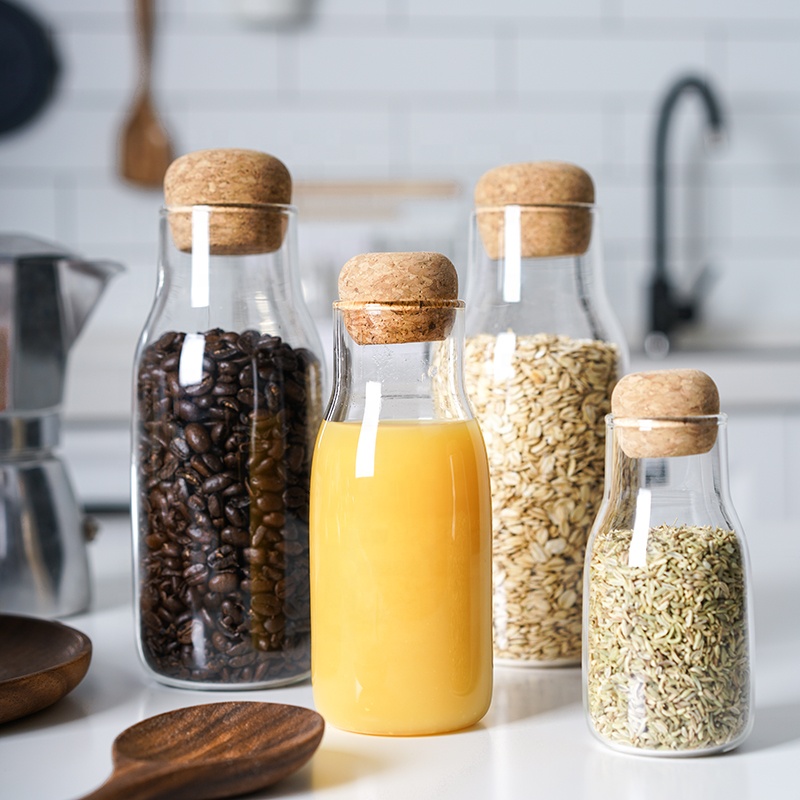 Custom Empty Clear Fancy Bottle Cookie Coffee Cylinder Square Glass Jar With Cork