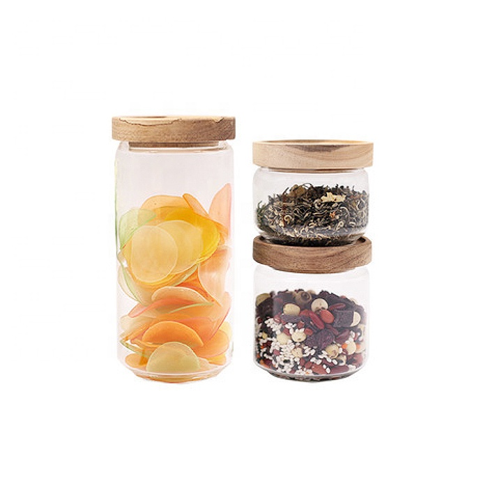 Custom Empty Clear Fancy Bottle Cookie Coffee Cylinder Storage Borosilicate Glass Jars