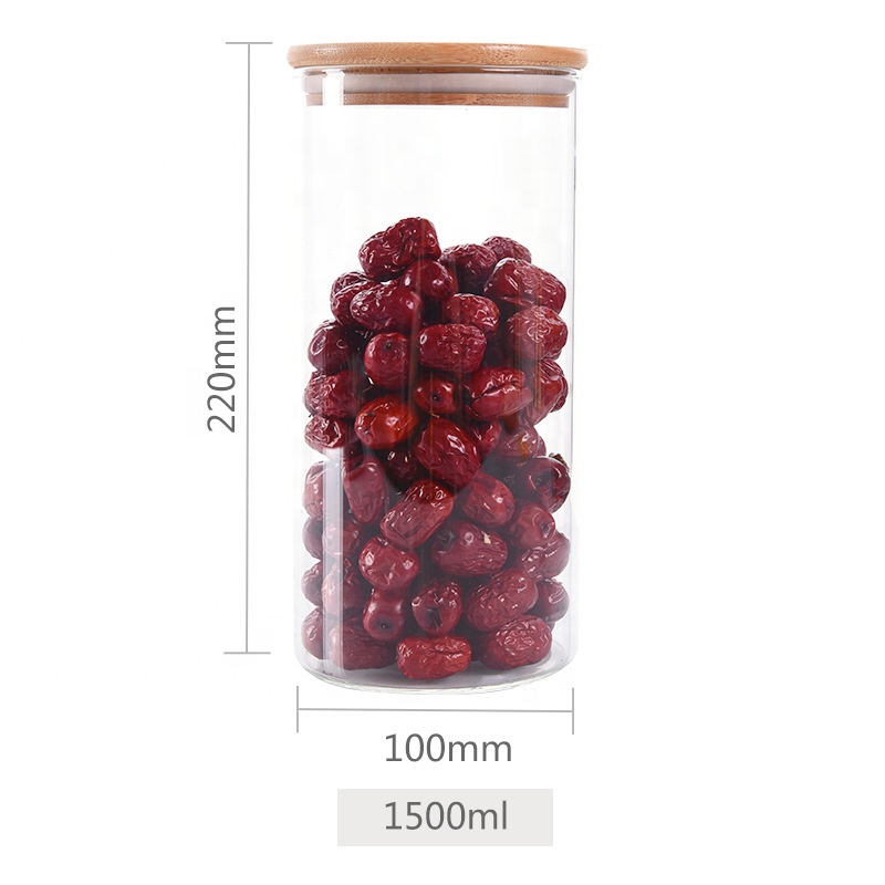 Custom Empty Clear Food Coffee Cookie Container Bamboo Lid Borosilicate 350Ml Glass Airtight Storage Jar