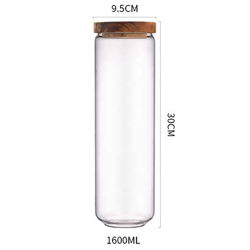 Custom Empty Clear Food Grade Storage Airtight Kitchen Tall Coffee Cookie Mason Glass Jar With Acacia Lid