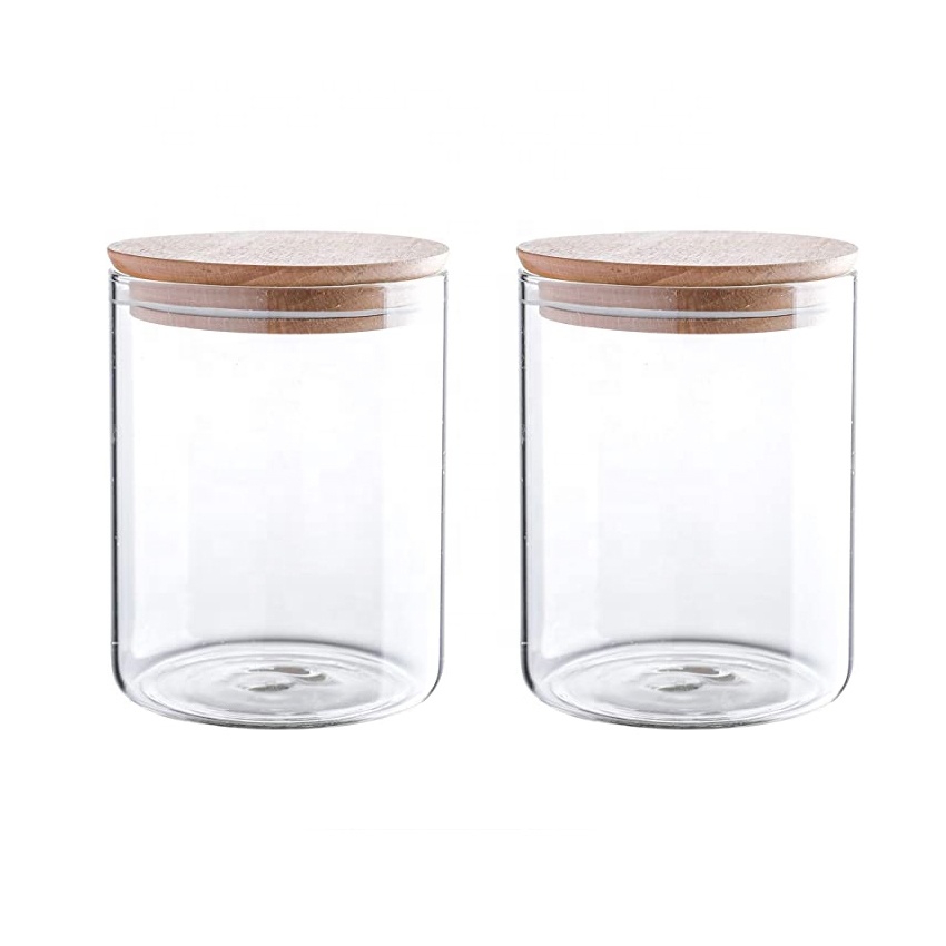 Custom Empty Clear Food Storage Jars Kitchen Coffee Cookie Herb Airtight Glass Cylinder Jar