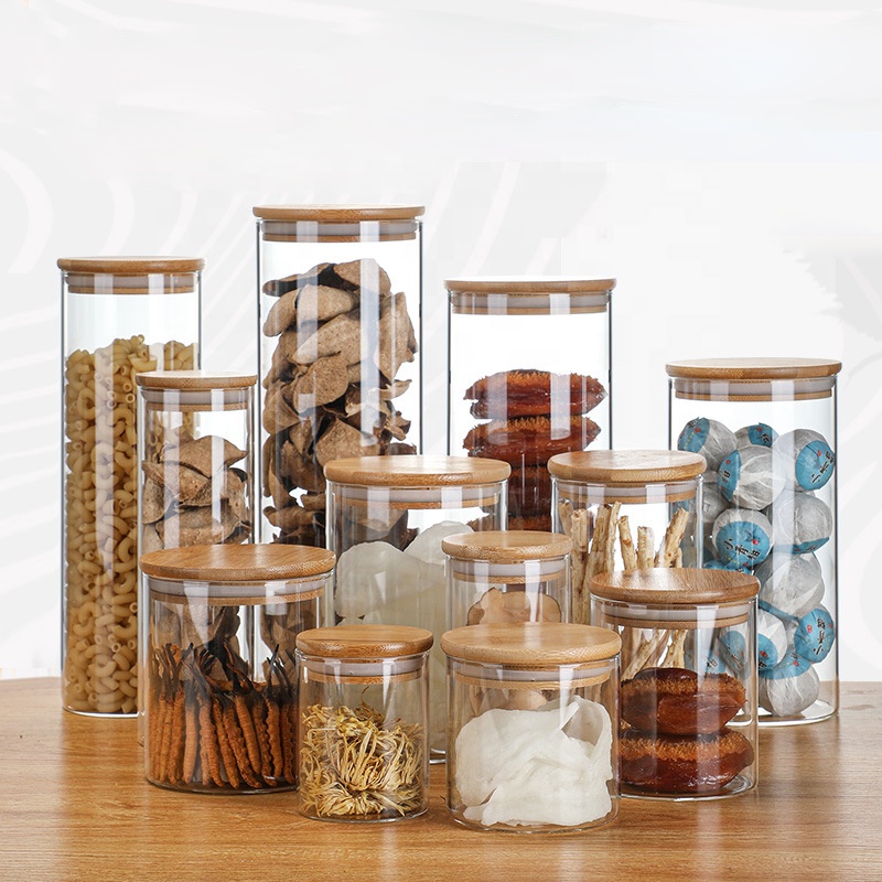 Custom Empty Clear Jar Cookie Food Grade Airtight Storage Borosilicate Cylinder Glass Food Container