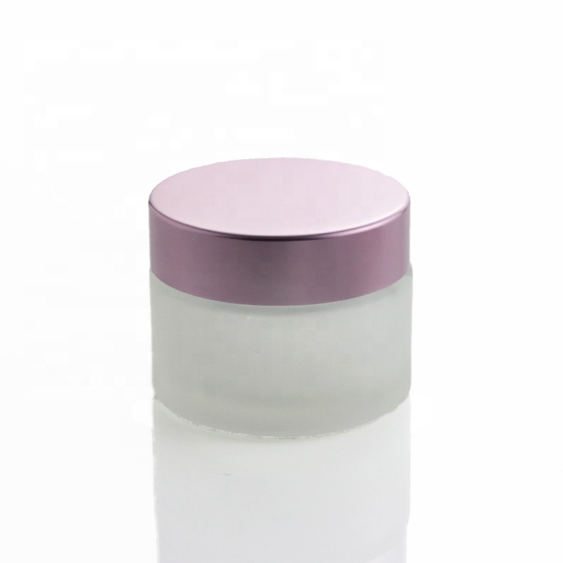 Custom Empty Cream Packaging 20ml 50ml Lip Balm Jars Frosted Round Cosmetic Bottle Glass Jar Set With Pink Metal Lid (GJM67)