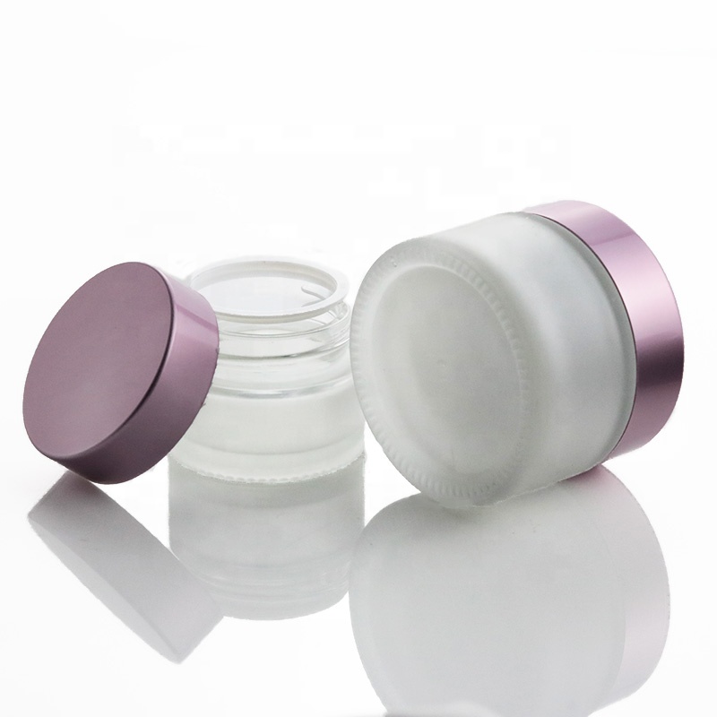 Custom Empty Cream Packaging 20ml 50ml Lip Balm Jars Frosted Round Cosmetic Bottle Glass Jar Set With Pink Metal Lid (GJM67)