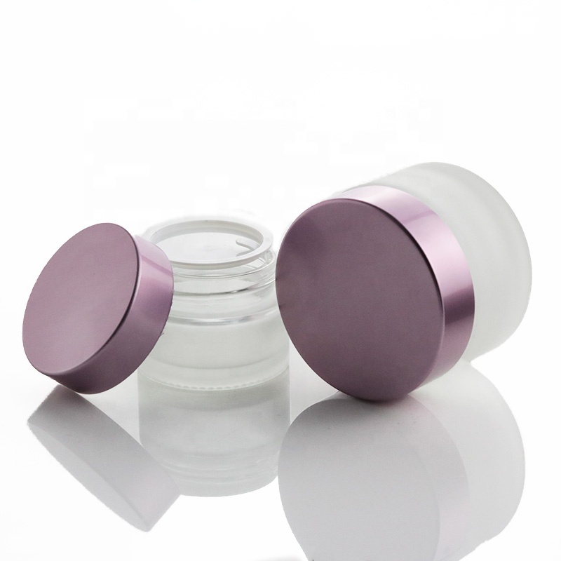 Custom Empty Cream Packaging 20ml 50ml Lip Balm Jars Frosted Round Cosmetic Bottle Glass Jar Set With Pink Metal Lid (GJM67)