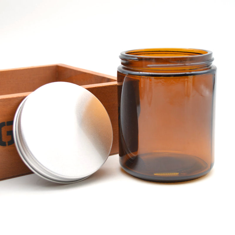 Custom Empty Cream Wide Mouth Round Amber 8OZ 250ML glass candle jar With Lid
