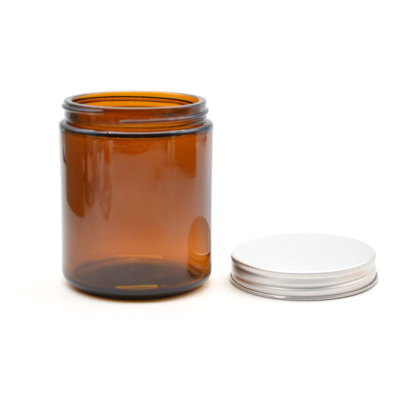 Custom Empty Cream Wide Mouth Round Amber 8OZ 250ML glass candle jar With Lid