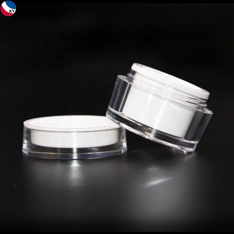 Custom Empty Flat Containers Cream Packages Plastic Jars Body Butter Round 1oz with Lids White Color for Liquid Acrylic