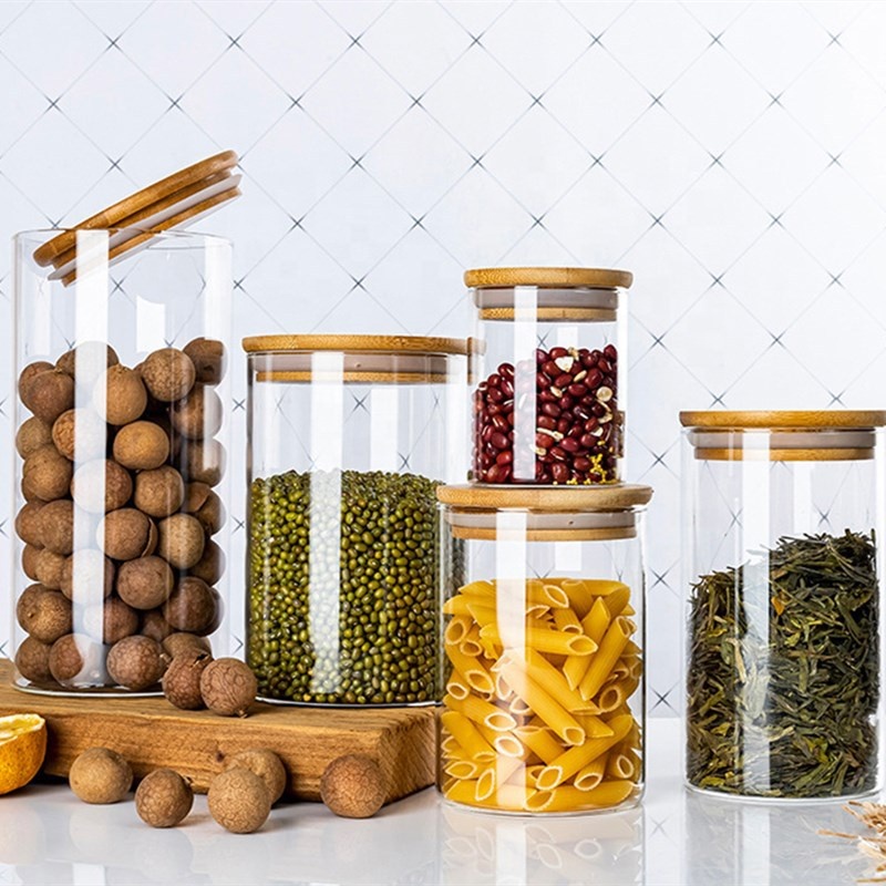 Custom Empty Food Grade Modern Stash High Borosilicate Airtight Cylinder Kitchen Glass Jars Storage