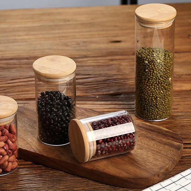 Custom Empty Food Grade Modern Stash High Borosilicate Airtight Cylinder Kitchen Glass Jars Storage
